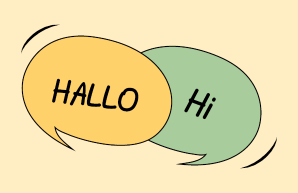 zwei Sprechblasen auf gelbem Grund mit den Worten Hallo und Hi als Bild zur Weiterleitung auf die Seite Kontakt zur Jugendsucht-Ambulanz