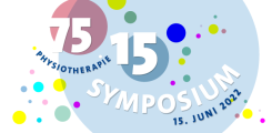 Logo des Physiotherapiesymposiums, bestehend aus bunten Kreisen, den Zahlen 75 und 15, sowie dem Datum 15.06.2022