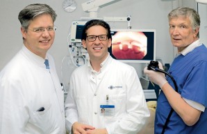 Engagieren sich für eine bessere Darmkrebsprävention (v. l.): Priv.-Doz. Dr. Andreas Block, Dr. Fabian-Simon Frielitz, Prof. Dr. Thomas Rösch