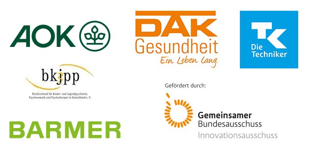 Partner von Res@t - Konsortialpartner, Logos sichtbar von AOK, DAK, Techniker Krankenkasse, BARMER, gefrödert von gemeinsamen Bundesausschuss