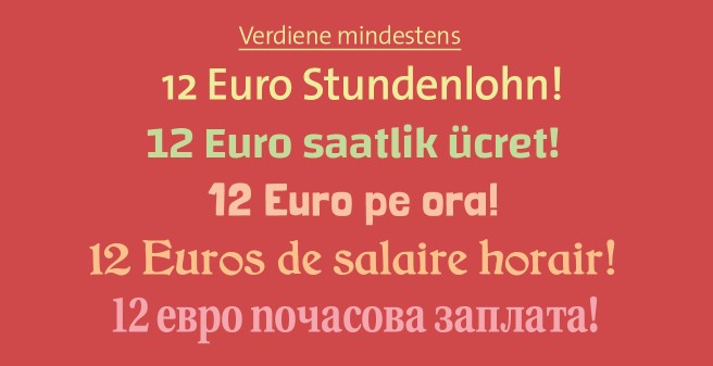 Spruch: "Verdiene mindestens 12 Euro Stundenlohn!"