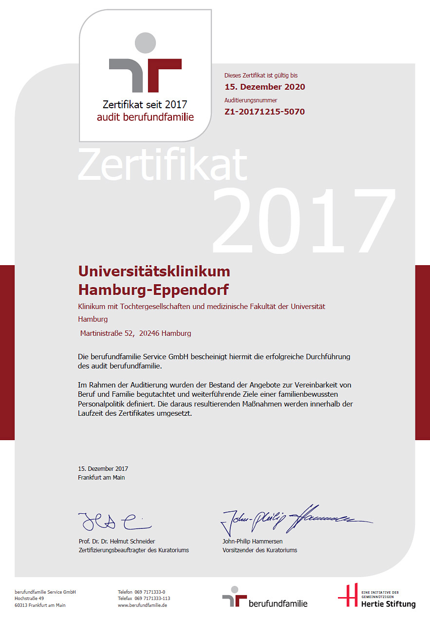 Urkunde Familienfreundliche Unternehmen - Universitätsklinikum Hamburg-Eppendorf